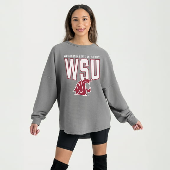 Women's Gameday Couture Gray Washington State Cougars Oversized Pure Motion Corded Sweatshirt