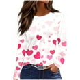 thumbnail image 2 of Craaazy Valentine T-Shirts for Women Fashion Round Neck Casual Long Sleeve Heart Printed Tops Gifts, 2 of 5