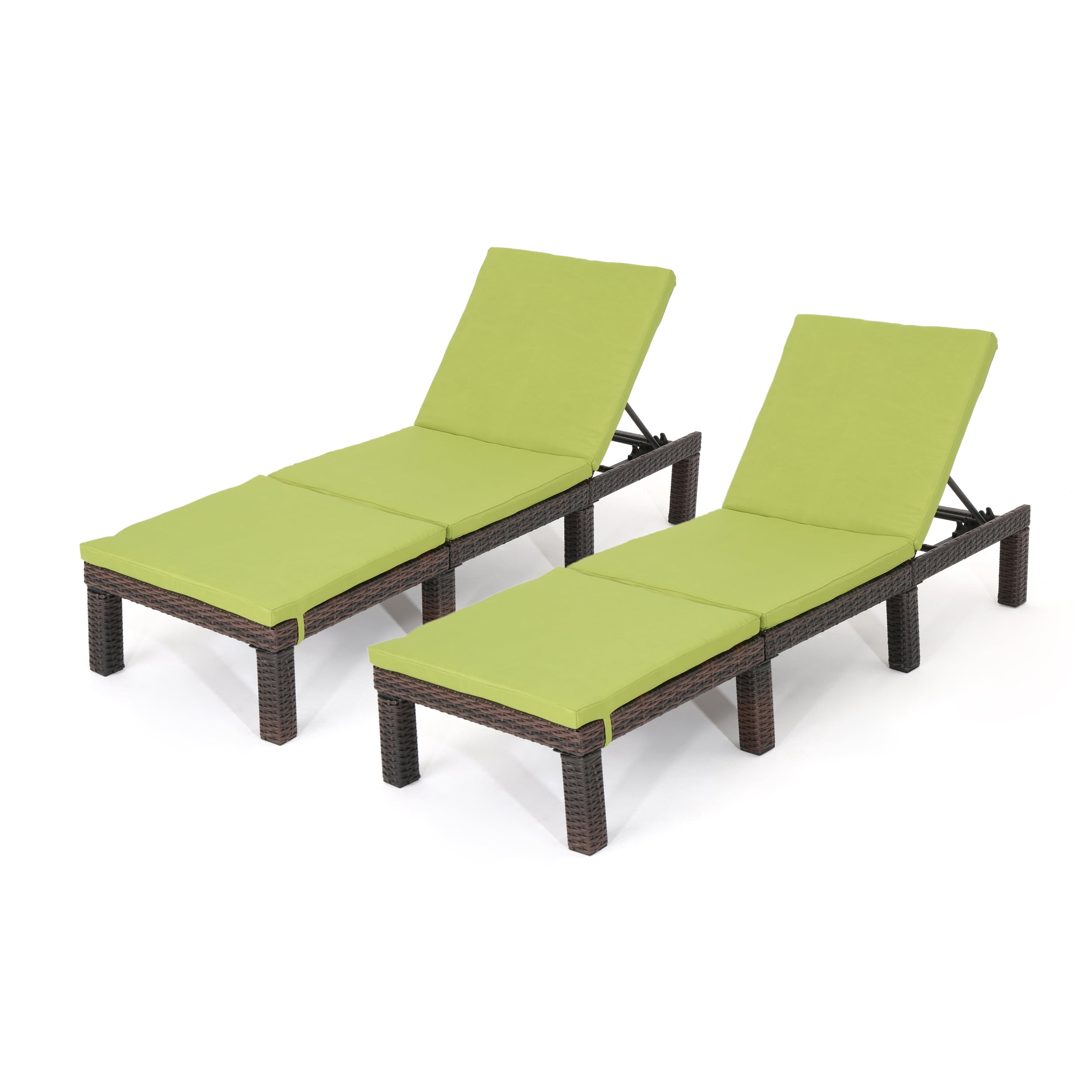 Lilyana Outdoor Chaise Lounge With Cushion, Set of 2, Multibrown, Green