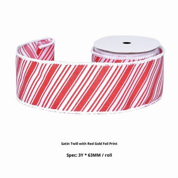6.3cm x 3 Yard Christmas Wired Ribbon Stripe Ribbon Christmas Red White Decorations for DIY Craft Xmas Tree Wreath Gift Wrapping