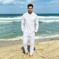 thumbnail image 4 of GrmtClth Lightweight Henley 2 Piece Suit for Men Long Sleeve Stand Collar Top and Elastic Pants Casual Home Loungewear White S, 4 of 6