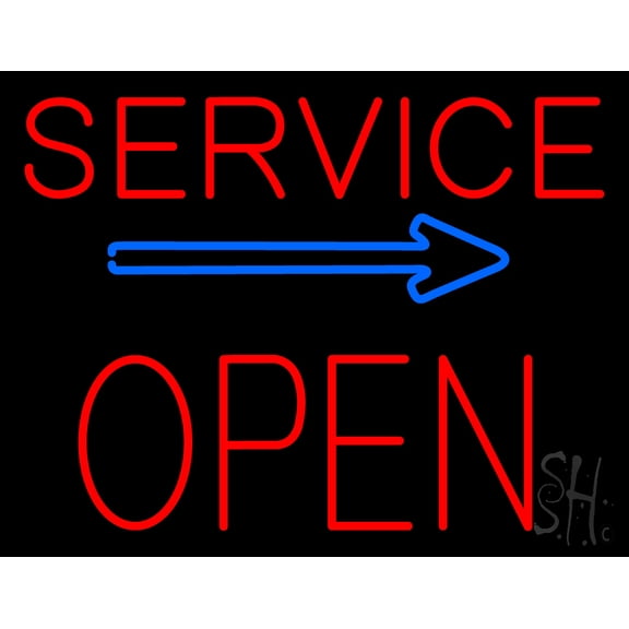 Red Service Block Open LED Neon Sign 15 x 19 - inches, Clear Edge Cut Acrylic Backing, with Dimmer - Bright and Premium built indoor LED Neon Sign for Computer & Electronics store decor.