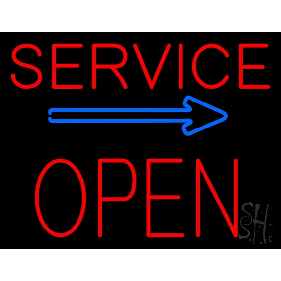 Red Service Block Open LED Neon Sign 24 x 31 - inches, Clear Edge Cut Acrylic Backing, with Dimmer - Bright and Premium built indoor LED Neon Sign for Computer & Electronics store decor.