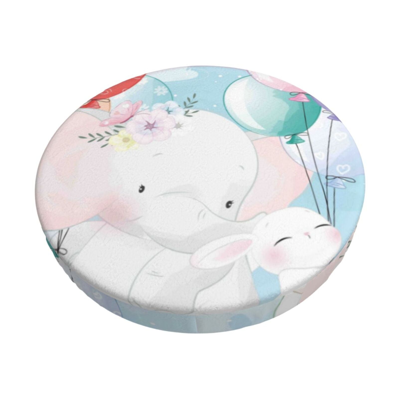 Easygdp Cute Elephant Print Easy To Install Bar Stool Covers&Stool Covers Round&Elastic Stool Cover, Barstool Covers,Washable&Bottom With Elastic Edge-14 inch