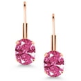 thumbnail image 2 of Gem Stone King Pink Zirconia Rose Gold Plated Leverback Earrings for Women (1.52 Cttw, Gemstone Birthstone, Oval 7X5MM), 2 of 4