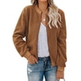 thumbnail image 4 of Spring Fall Women Long Sleeve Bomber Jacket Zipper Casual Fleece Coat, 4 of 4