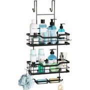 Consumest 3-Tier Hanging Shower Caddy Over the Door, Large Capacity Hanging Shower Organizer With Double Soap Holder & 8 Hooks Stainless Steel No Drilling Over Door Shower Shelf for Bathroom, Black