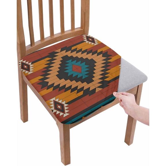 Aztec Southwest Chair Seat Covers for Dining Room Stretch Chair Seat Covers Set of 4, Vintage Geometric Farmhouse Art Chair Seat Protector Cushion Slipcovers for Kitchen Restaurant Office