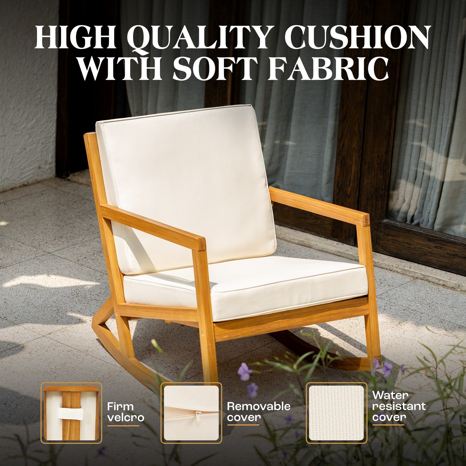 Patio Rocking Chairs with Premium Thick Cushion (Beige Version) - 500lbs Capacity