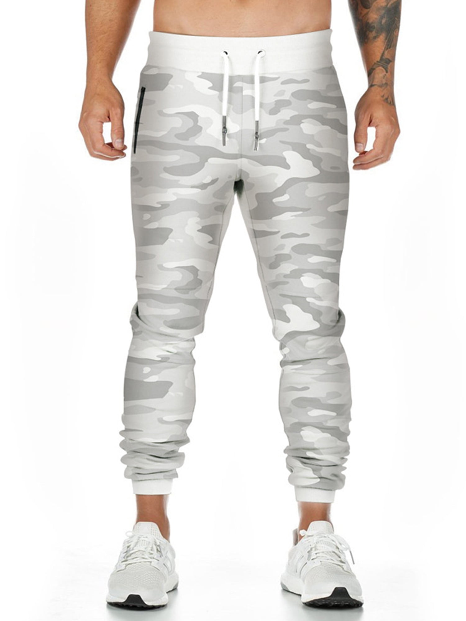 ARTFFEL Mens Solid Fashion Workout Zipper Low Waist Slim Fit Jogger Lounge Pants with Pockets