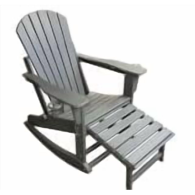 Silla Mecedora Adirondack Plegable de HDPE – Otomano Retráctil – Doble Portavasos – Respaldo Alto – Resistente a la Intemperie – Porche, Terraza y Jardín
