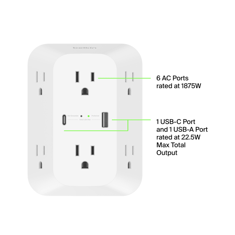 Belkin 6-Outlet Surge Protector with USB-C and USB-A photo 3
