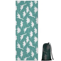 Teal White Dinosaurs Pattern Hot Yoga Mat Towel Non Slip for Hot Yoga - Quick-Drying Yoga Mat Cover with 4 Corner Pockets with Travel Bag - Hot Yoga Towel Non Slip 74"x26"