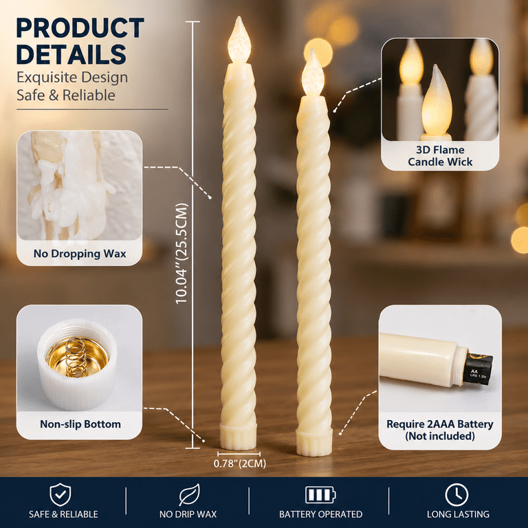 Hidawn 6-Pack Twisted LED Taper Candles with Remote Timer photo 7