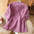 thumbnail image 4 of IUYRTFE Women's Short Sleeve Floral Embroidered Blouse Split Neck Button Up Summer Casual Tunic Top, 4 of 8