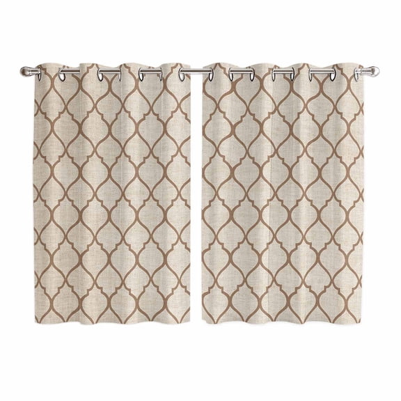 Beige Morocco Pattern Kitchen Curtains 72 Inch Length, Modern Moroccan Geometric Abstract Art Grommet Top Bedroom Living Room Curtains, Light Filtering Cafe Curtain Drapes 2 Panels Set 104''x72''