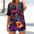 thumbnail image 2 of Staron Women's Casual V-Neck Button Short Sleeve Printed T-Shirt Blouse Fashion Loose Comfy Top, XXL, 2 of 5
