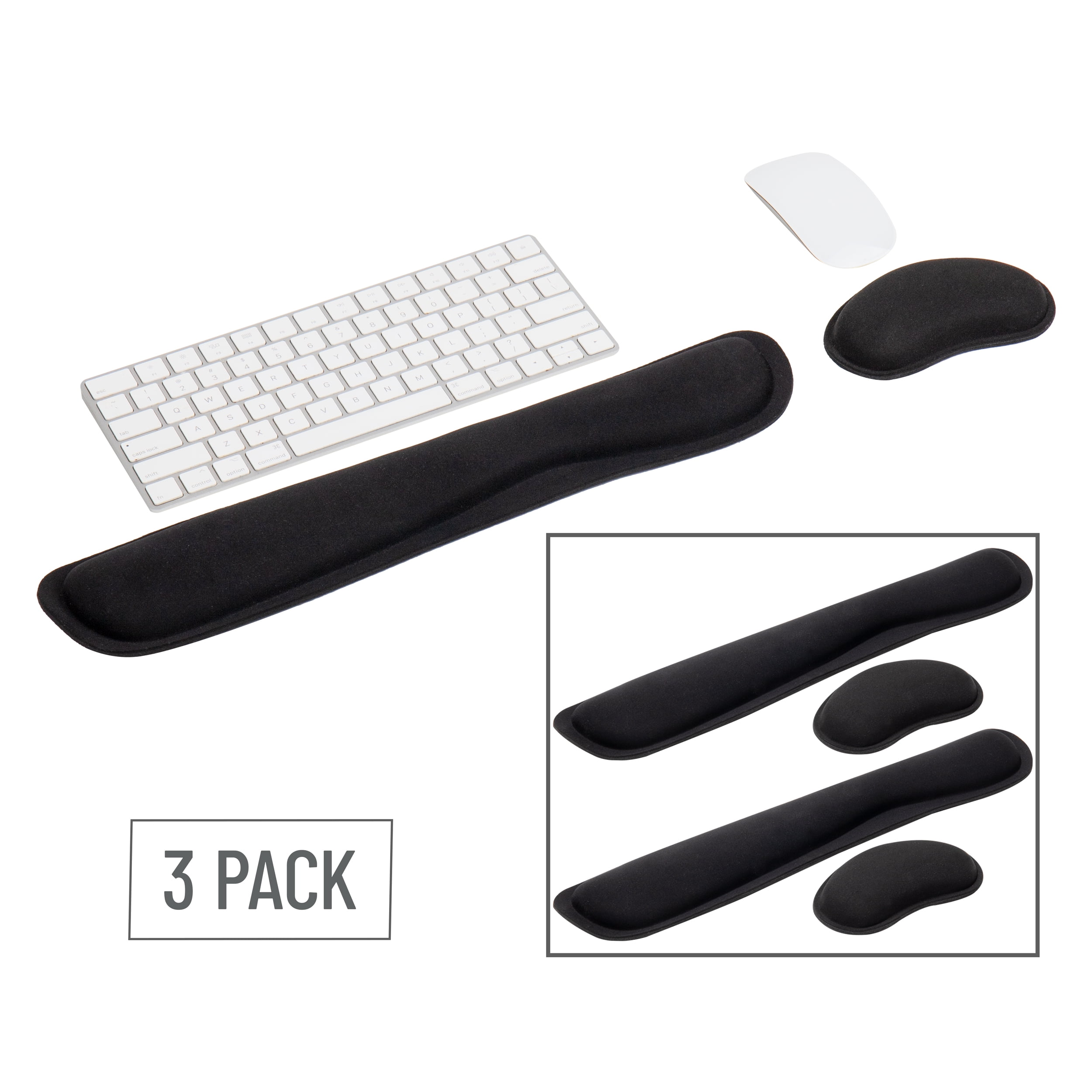 Mind Reader Ergonomic Keyboard and Mouse Wrist Rest Sets, Foam, 16.75 L x 3 W x 0.75 H, 6 Pcs, Black