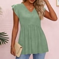 thumbnail image 6 of Womens Summer Tops Babydoll Short Sleeve Shirts Babydoll Peplum Tops V Neck T Shirts Light Green XL, 6 of 6