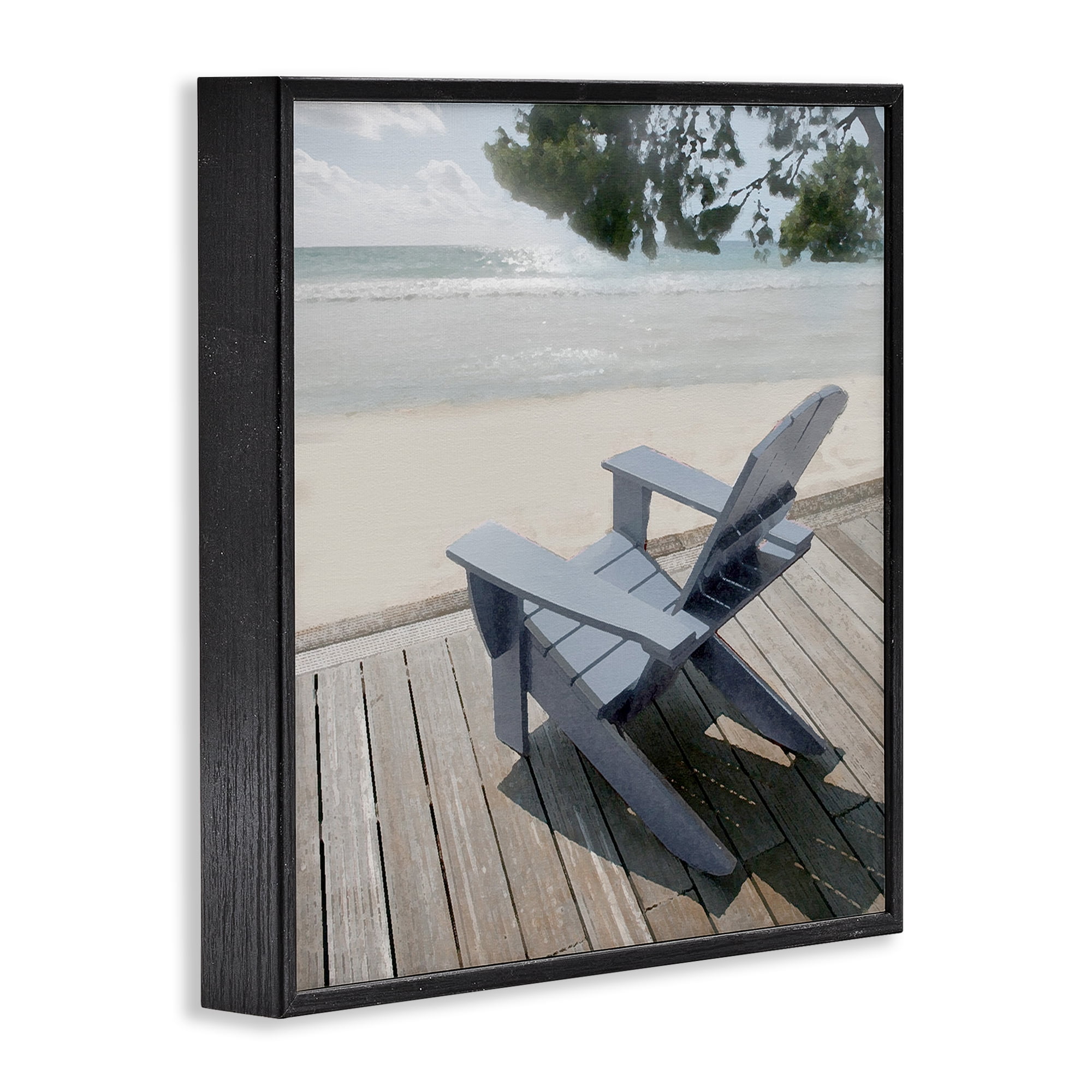 Stupell Industries Greek Chair Beach Landscape Landscape Painting Black Framed Art Print Wall Art, 12 x 12