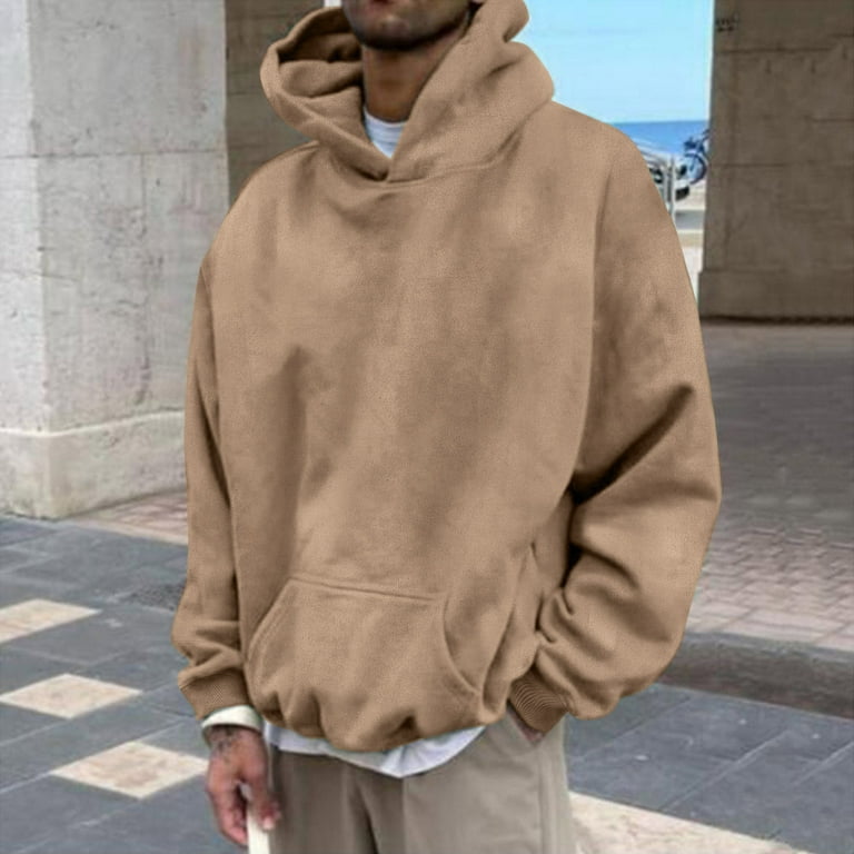 YUHAOTIN Hoodies for Men Pullover Light Weight Oversized Solid Color Autumn  and Winter Suede Hooded Pullover Long Sleeve Sweater Top