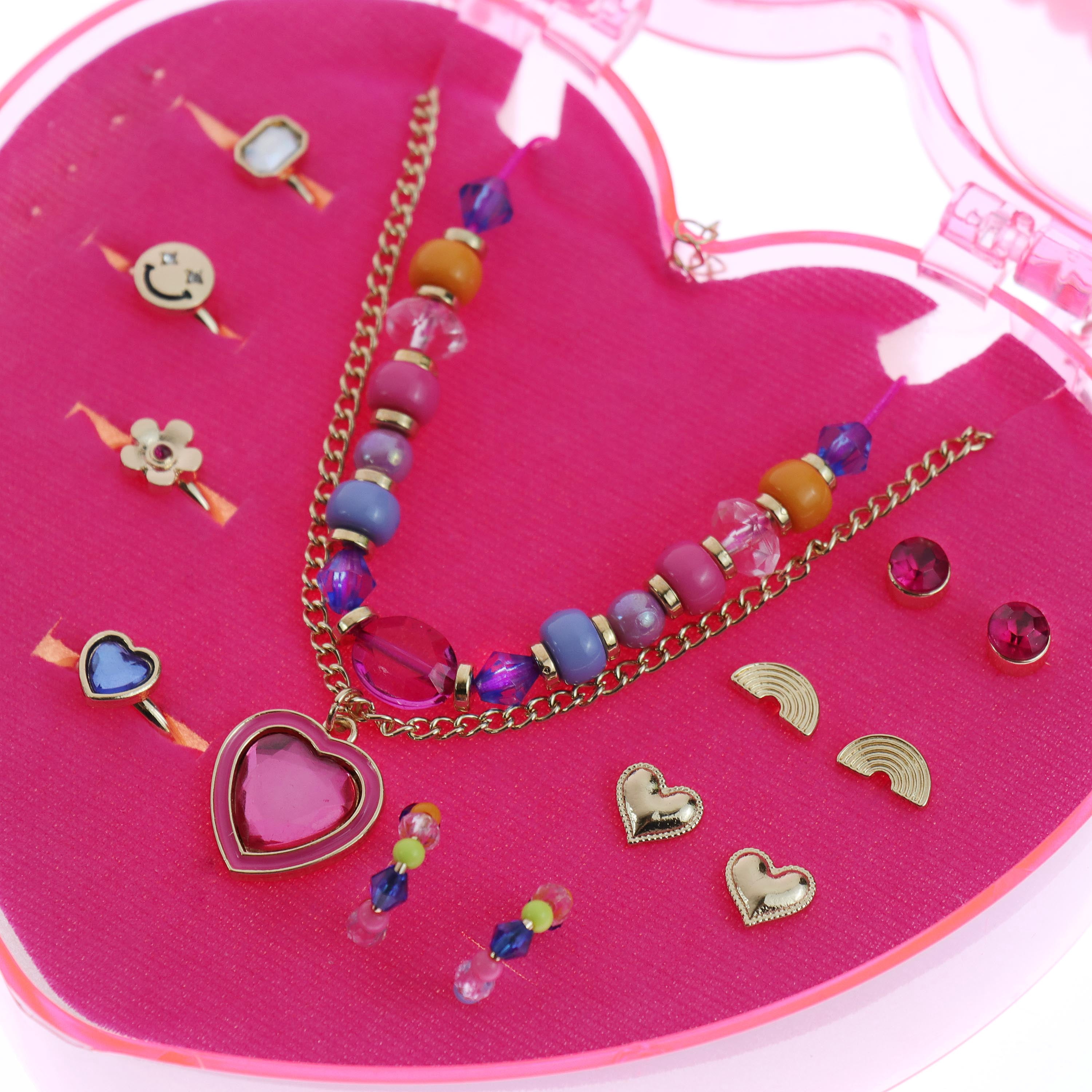 Wonder Nation 10 Pack Jewelry Set in Heart Box with Necklaces, Earrings, and Rings (Girl's)