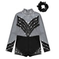 thumbnail image 3 of Alvivi Kids Girls Rhinestone Leotard Biketard Gymnastic Figure Skating Unitard with Hair Scrunchie Silver Grey&Black 16, 3 of 7