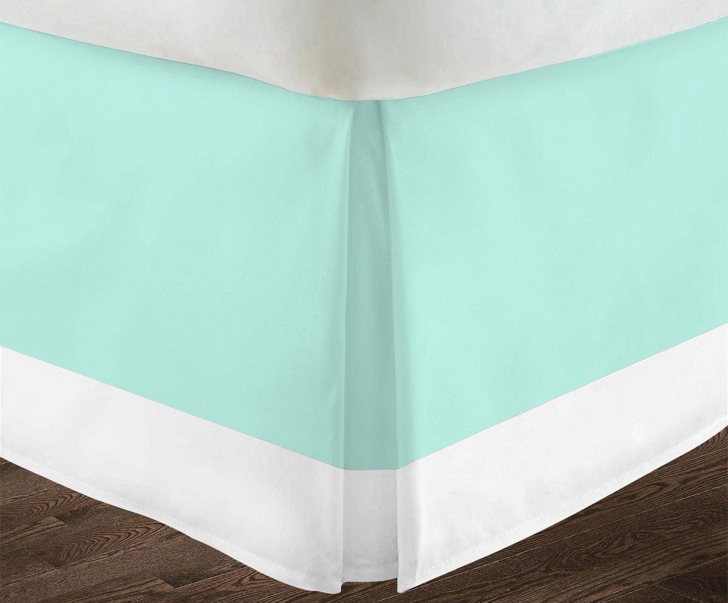 Luxury 1 Piece Split Corner Two Tone Tailored Bed Skirt, Full Size 26 Inch Deep Pocket, 100% Egyptian Cotton, 800 Thread Count, Solid White/Aqua Blue Color.
