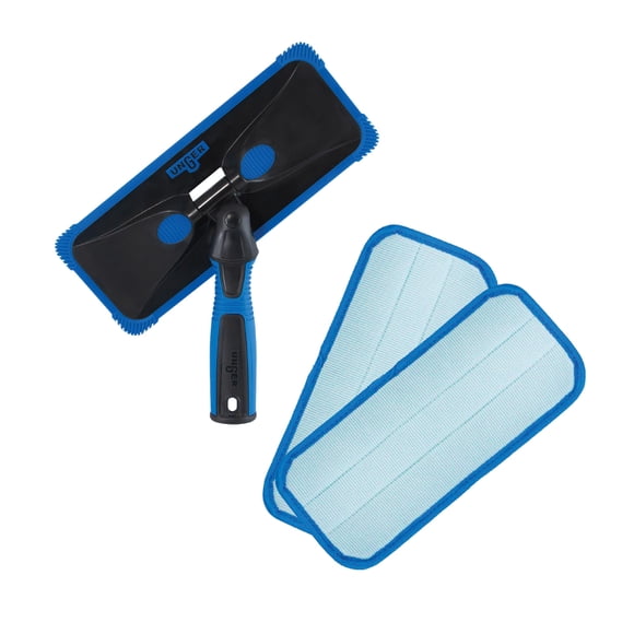 Unger ProClean - Limpiador de ventanas para interiores, herramienta para limpieza de ventanas, cristales y espejos, resultados sin rayas, almohadillas para orejas de microfibra reutilizables para