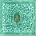 thumbnail image 1 of Ahgly Company Machine Washable Indoor Square Medallion Turquoise Blue Traditional Area Rugs, 8' Square, 1 of 4
