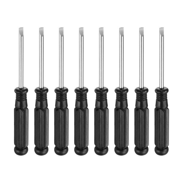 Uxcell 8pcs SL3.0 Mini Destornillador de Cabeza Plana de 3.62" de Longitud, Destornilladores de 2" de Acero al Carbono con Mango Ergonómico para Reparaciones de DIY, Negro