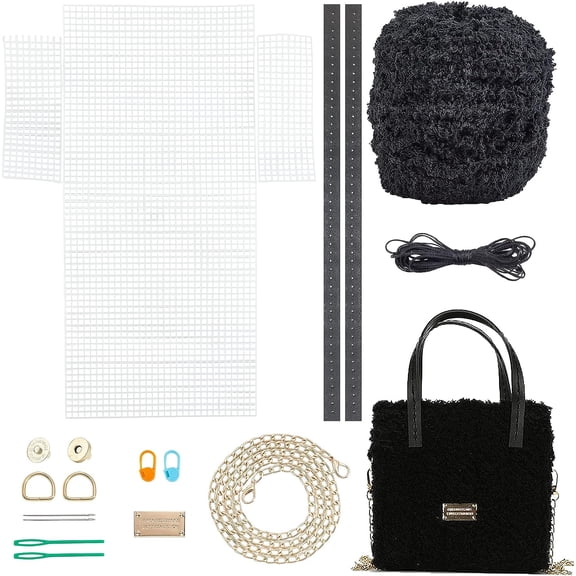 DIY Knitting Crochet Bags Kit Hand-Knit Woven Bag Making Tool Stitch Mesh Plastic Canvas Sheets Set Crafting Material BlackBlack