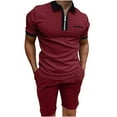 thumbnail image 2 of Men's Short Sleeve Polo Shirt & Shorts set Summer Two Piece Outfits Pockets zip Tracksuit Casual Athletic Sports, 2 of 6