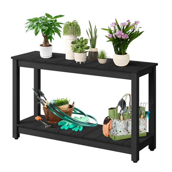 Ataucjin 48-Inch Outdoor Console Table,2-Shelf Weatherproof Patio Buffet Table with Adjustable Feet, All-Weather Entryway & Bar Table for Patio, Porch, Backyard