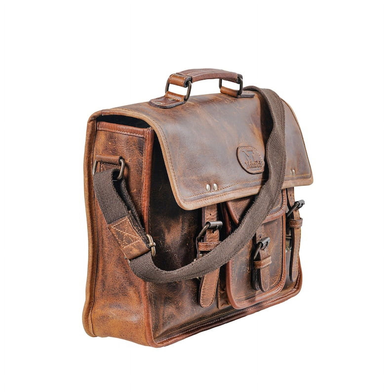 MaheTri Leather Messenger Bag for Men, 15.5 Inches Vintage Laptop Briefcase Satchel Shoulder Bag