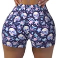 thumbnail image 2 of Daiia Skull flower white blue Pattern Women's Workout Shorts Biker Shorts - High Waisted Workout Spandex Tummy Control Gym Running Yoga Shorts-Medium, 2 of 8