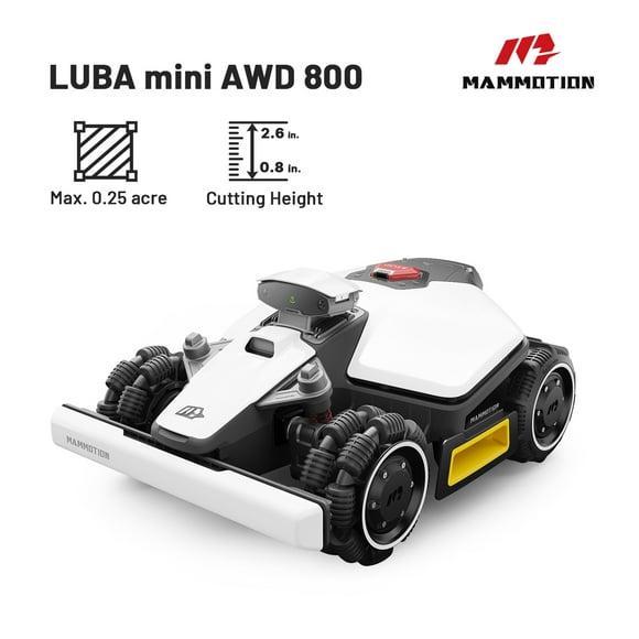 Mammotion LUBA Mini AWD 800 Robot Lawn Mower, Reception 0.2 Acre, Max 0.25 Acre Coverage, All-Wheel Drive 80% Slope, UltraSense AI Vision & App Control,With 4G, Adjustable Cut Height 0.8"-2.6"
