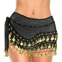 Belly Dance Hip Scarf, Belly Dance Skirt Chiffon Belly Dance Belt with 128 Gold Coins Belly Dancing Skirts Wrap Performance Belly Dance Costume for Yoga Belly Dancing (Black & Gold)