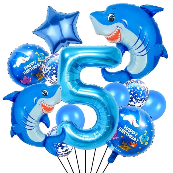 Set de Globos Woizoeiy Tiburón Azul Número 5 de 40" para Fiesta