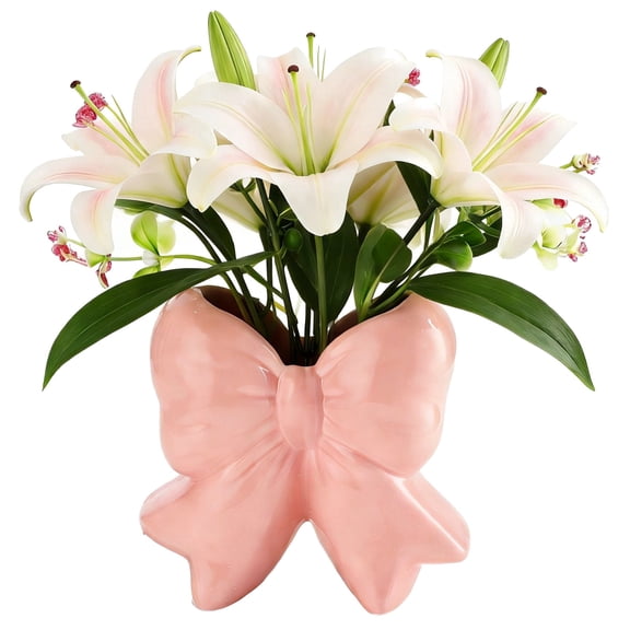 Pink Bow Vase, 4.9 in Decorative Ceramic Vase, Cute Bowknot Pen Holder Desk Organizer, Sweet Girl Style Flower Vase for Home Decor, Office Desktop, Table Centerpieces