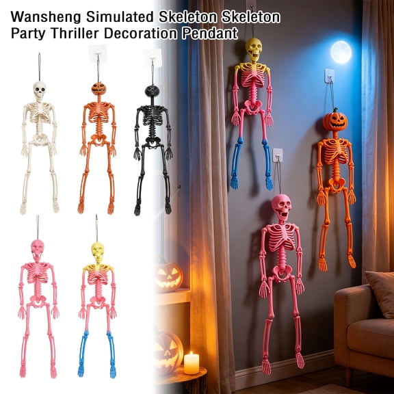 MInHoues 16" Halloween Hanging Skeleton Decoration, Realistic Posable Skeleton Prop for Haunted House Porch Courtyard Party Scene Display, White