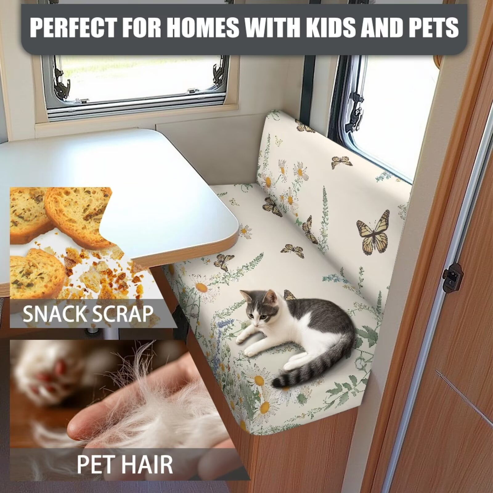 XYZCANDO Beautiful Butterfly Flower RV Dinette Cushions Leafy Daisy Pattern Universal RV Accessories Comfortable Couch Cushion Covers Loveseat Sofa Chair Cover Furniture Protector Stretchable