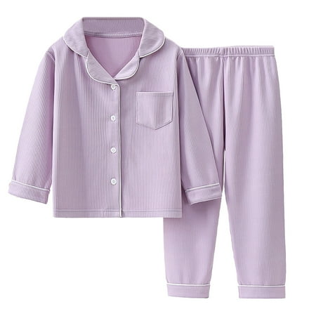 

MHZLDYZ Santa Christmas Girls Boys Pajamas Set Children s Sleepwear Long Sleeve Button-Down Lapel Tops Pants Set 2 Pcs Pjs Set for Boys and Girls (Purple 110)