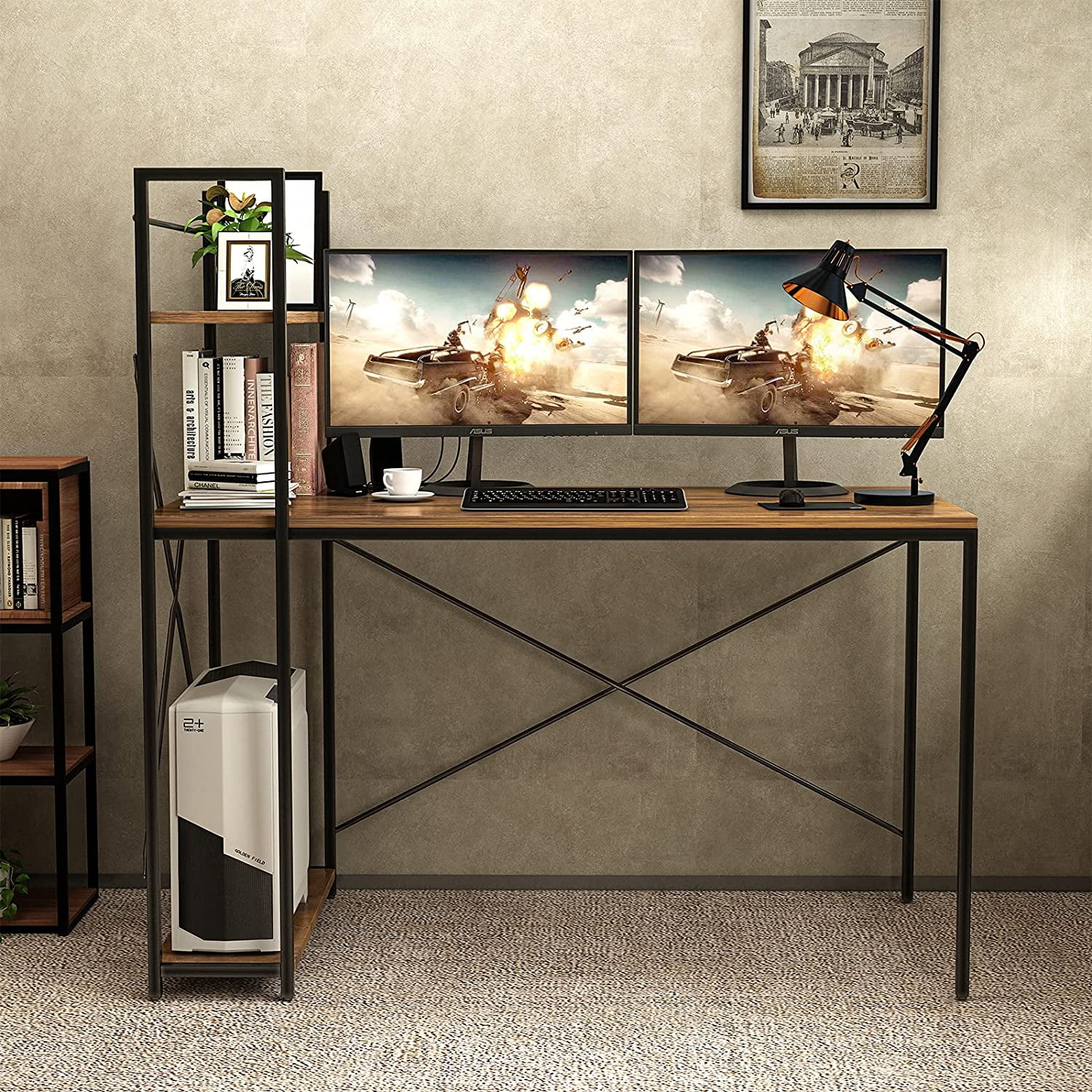 Buy Bonzy Home Computer Desk 48 with Storage Shelves Student Study