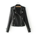 thumbnail image 3 of Scyoekwg Womens Leather Jacket Solid Color Moto Biker Coat Fall Coats Zipper Lapel Short Leather Coats Vintage Long Sleeve Trendy Casual Coats(Black,XL), 3 of 4