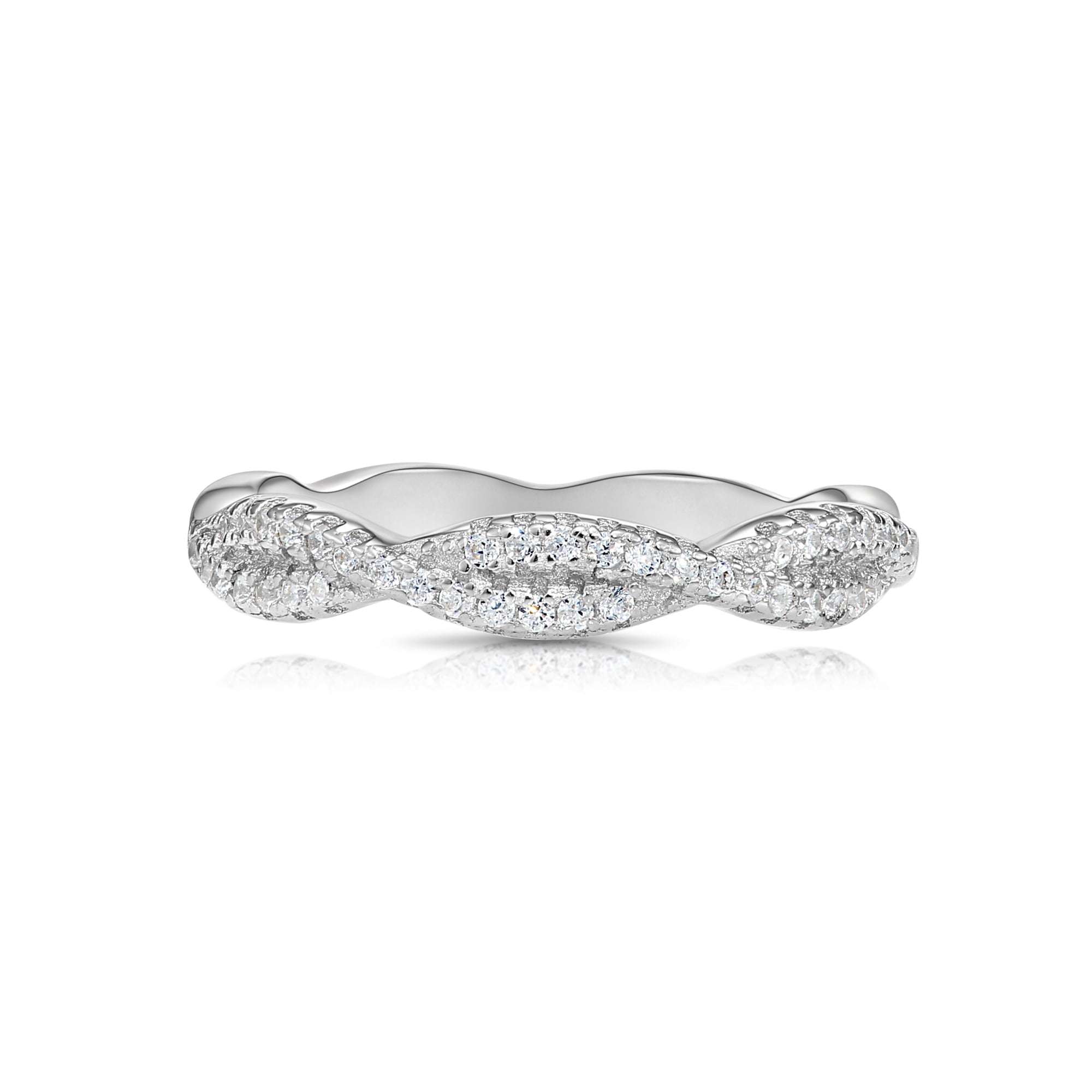 Tilo Jewelry .925 Sterling Silver Twisted Promise Ring with Cubic Zirconia CZ Stones | Size 6 | Women & Unisex