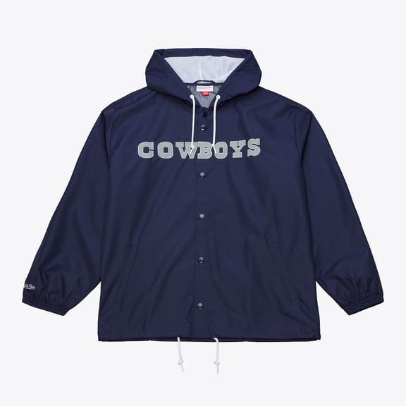 Men's Mitchell & Ness  Navy Dallas Cowboys Full-Snap Hooded Coaches Jacket