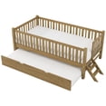 thumbnail image 5 of Euroco Wood Twin Size Platform Bed with Trundle, Guardrail Bed for Kids Teens Toddler, Walnut, 5 of 14