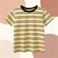 thumbnail image 3 of Boy Girl Cotton T-shirts Striped Print Short Sleeve Crew Neck Top Basic Tees Toddlers Kids Summer Clothes (3-4 Years, Yellow), 3 of 5