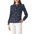 thumbnail image 5 of Allegra K Women's Long Sleeve Crew Neck Ruffle Neckline Self Tie Floral Blouse, 5 of 6